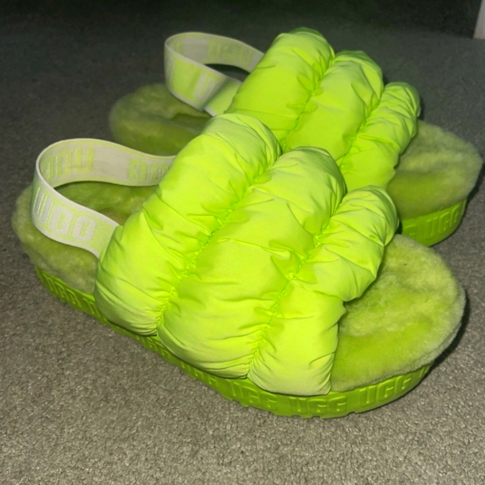 UGG Fluffy Lime Green Slides
